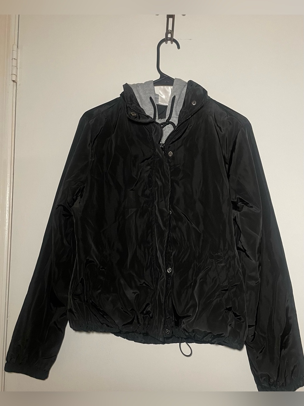 #91 Black Hooded Lightweight Jacket with Grey Hood Lining